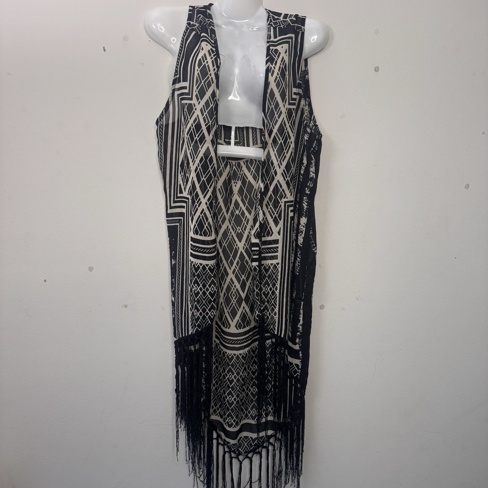 Rue 21 women's Shawl Swim Size XL Open Front Tassel Fringe Aztec Print Polyester